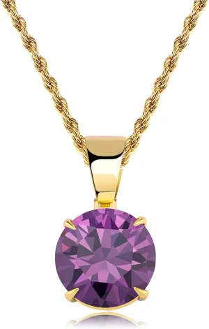 JINAO 15MM 4 Colors Solitaire Colorful Cubic Zirconia Pendant Necklace for Women Elegant Jewelry with Stainless Steel Rope Chain