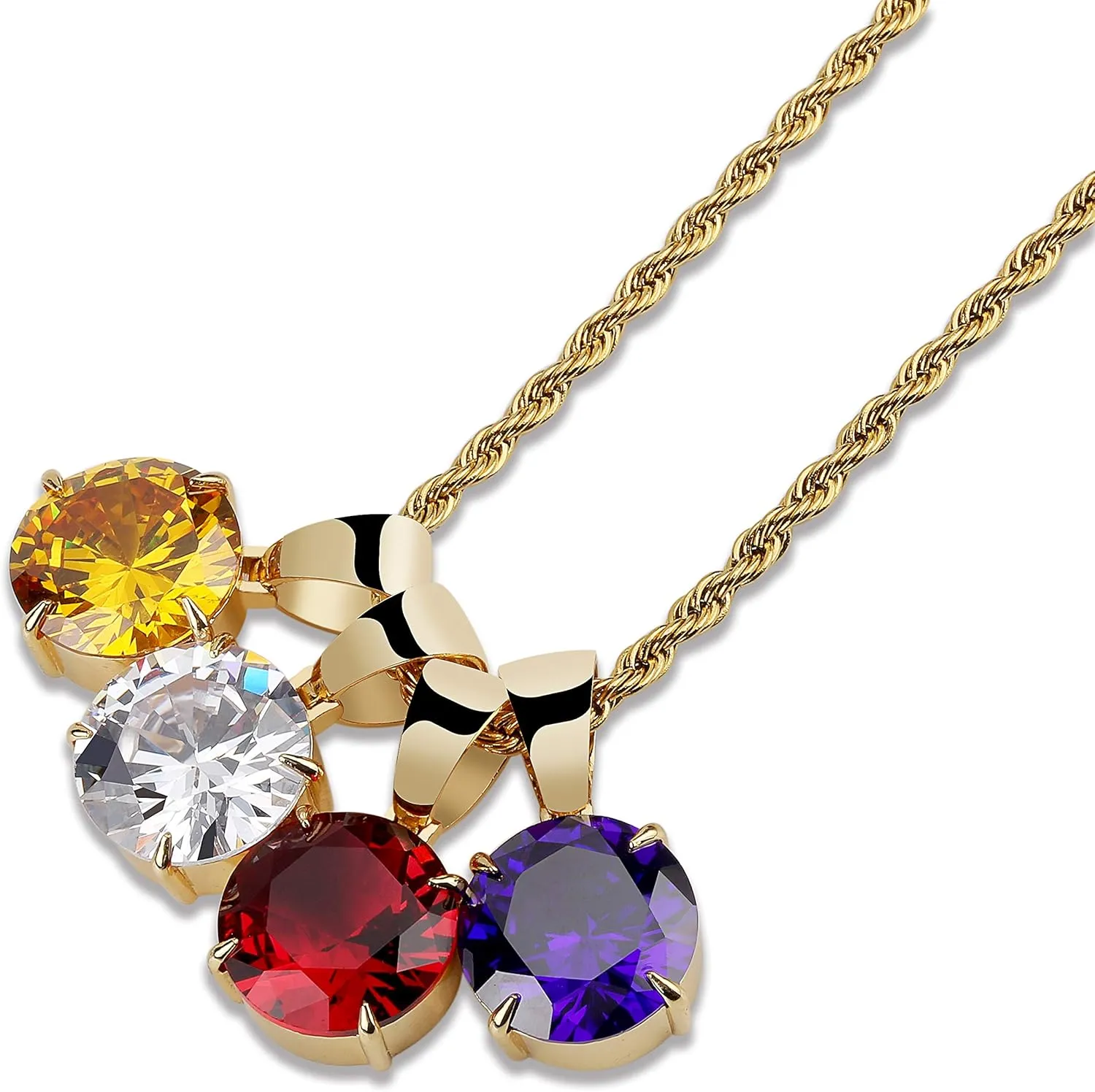 JINAO 15MM 4 Colors Solitaire Colorful Cubic Zirconia Pendant Necklace for Women Elegant Jewelry with Stainless Steel Rope Chain