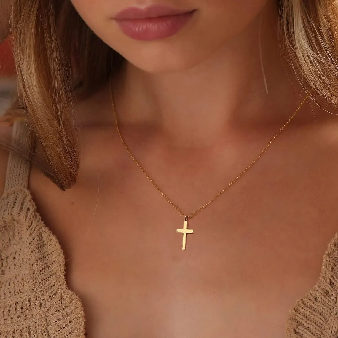 Joxevyia Cross Necklace for Women 14K Gold Cubic Zirconia Cross Necklace Elegant Crystal Cross Pendant Simple Faith Jewelry Easter Gift for Women