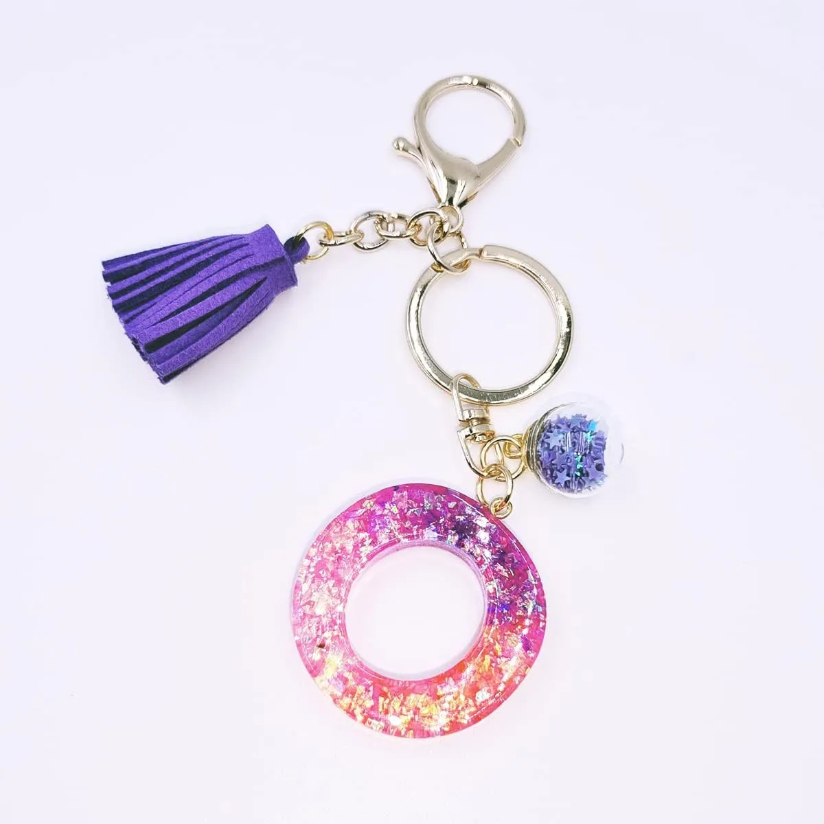 jtkdxqs Letter A-Z Keychain Colorful with Tassel Glass Ball Key Ring for Women Backpack Handbags Pendant