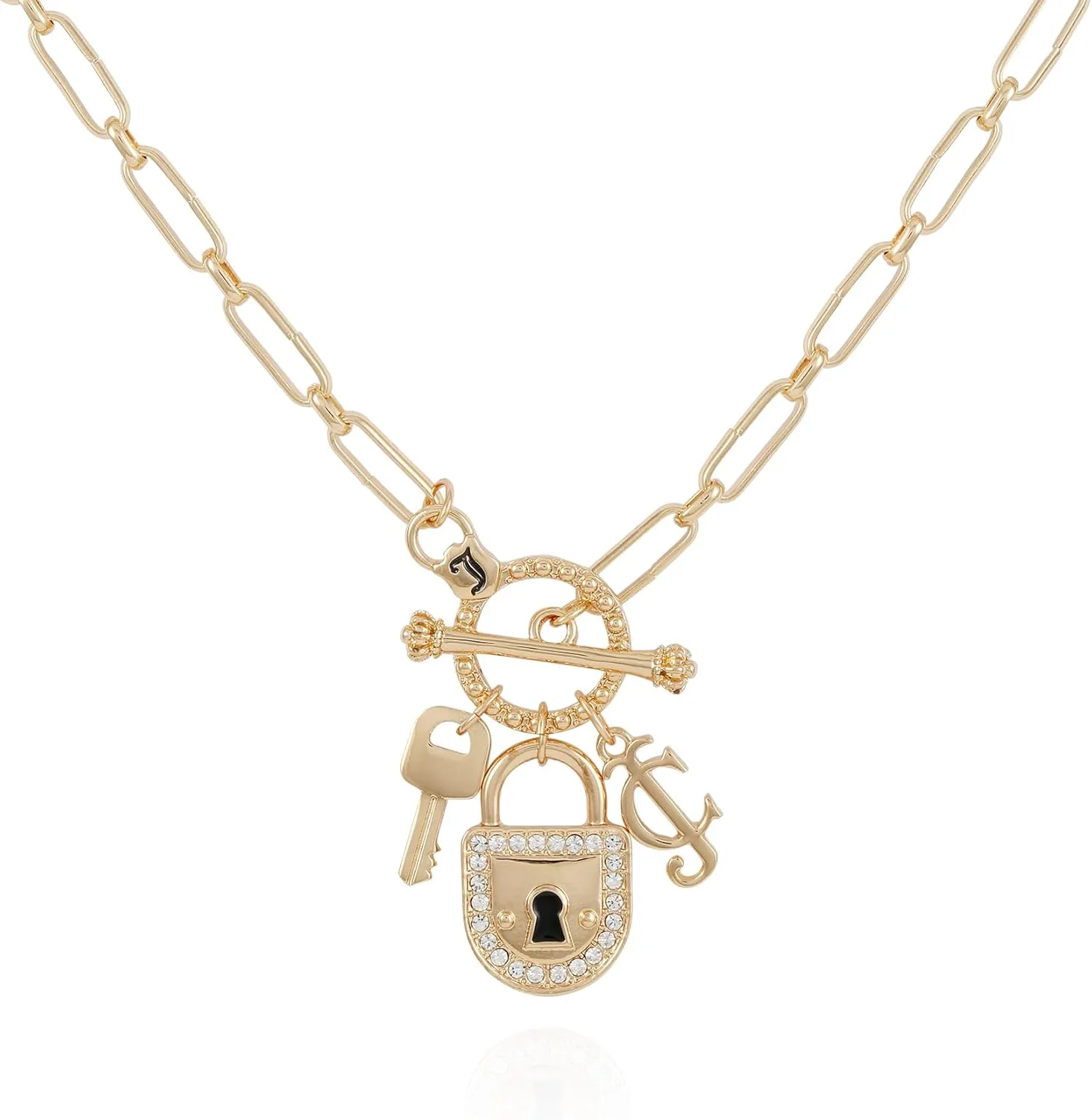 Juicy Couture Silvertone Thick Chain Heart Charm Toggle Necklace For Women