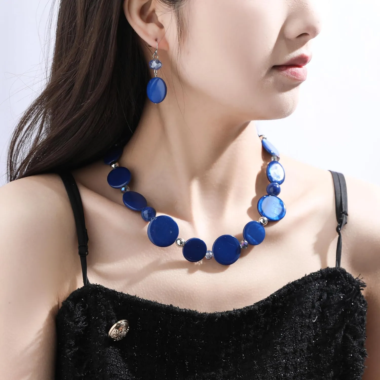 Jules D.Chunky Beads Necklace Colorful Shell Necklace Fashion Statement Necklace Set for Women Gifts