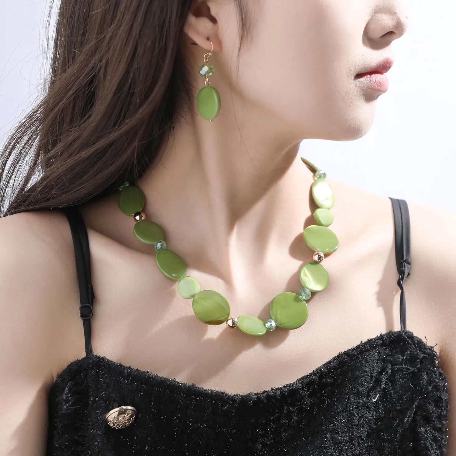 Jules D.Chunky Beads Necklace Colorful Shell Necklace Fashion Statement Necklace Set for Women Gifts