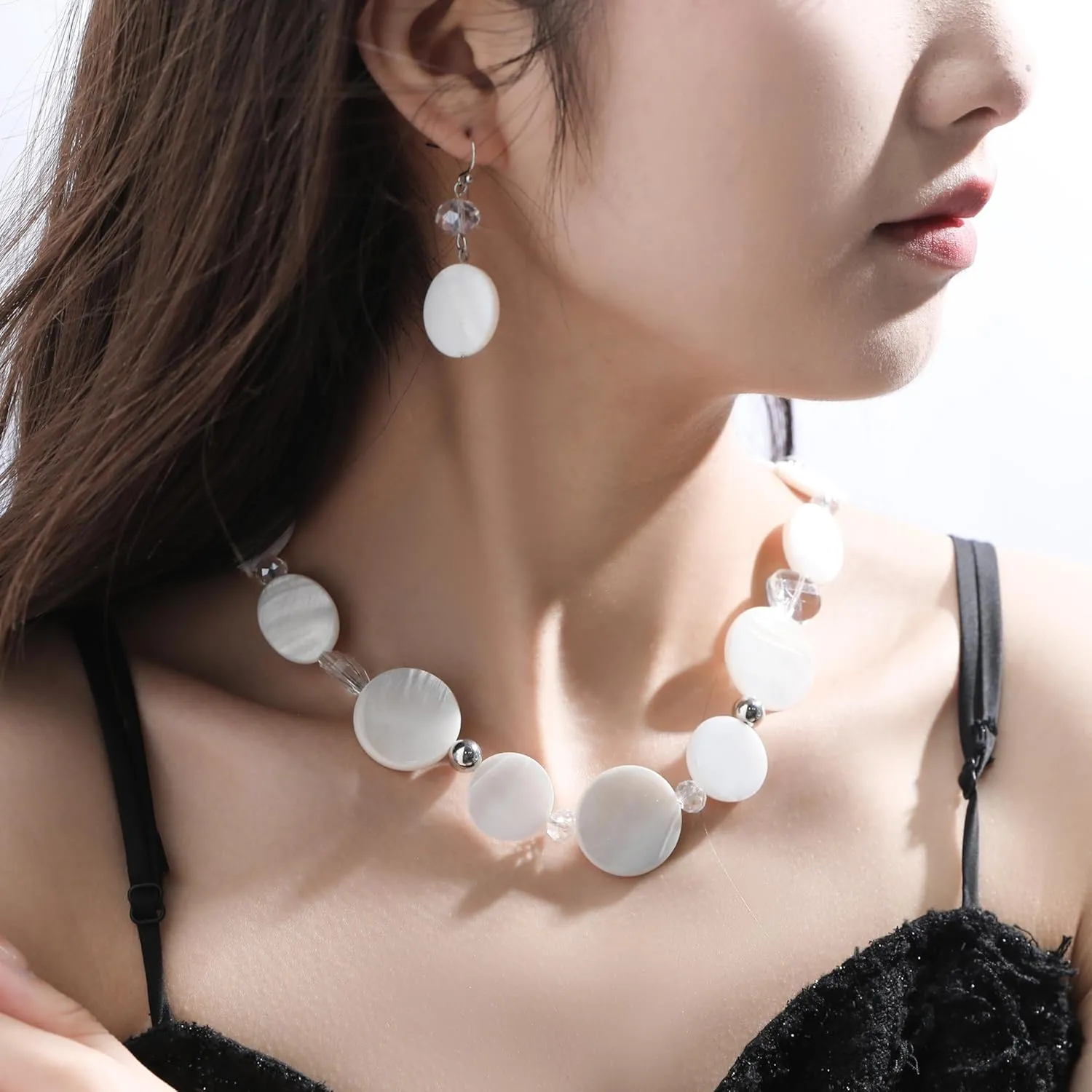 Jules D.Chunky Beads Necklace Colorful Shell Necklace Fashion Statement Necklace Set for Women Gifts