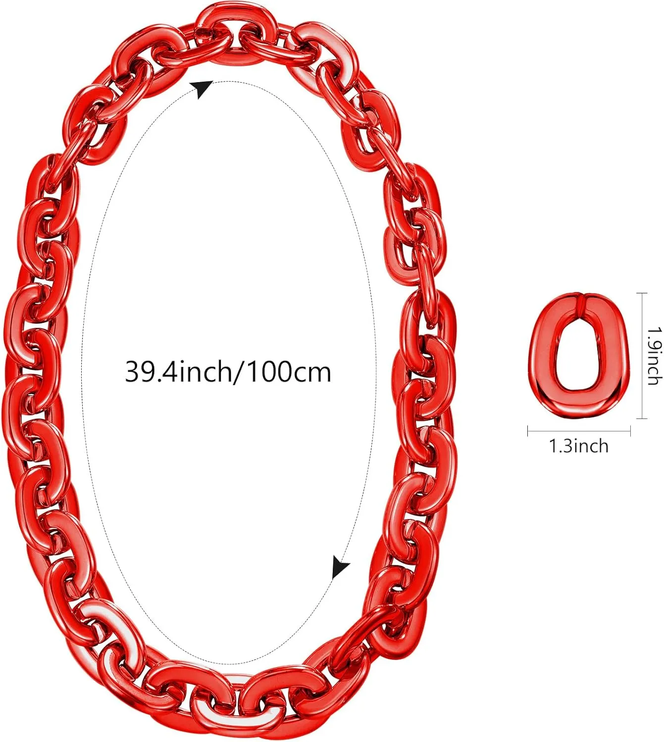Jumbo Plastic Chain Necklace Hip Hop Rapper Gold Chain for Party Costume Accessory, 31.5Inch/35.4Inch/39.4Inch