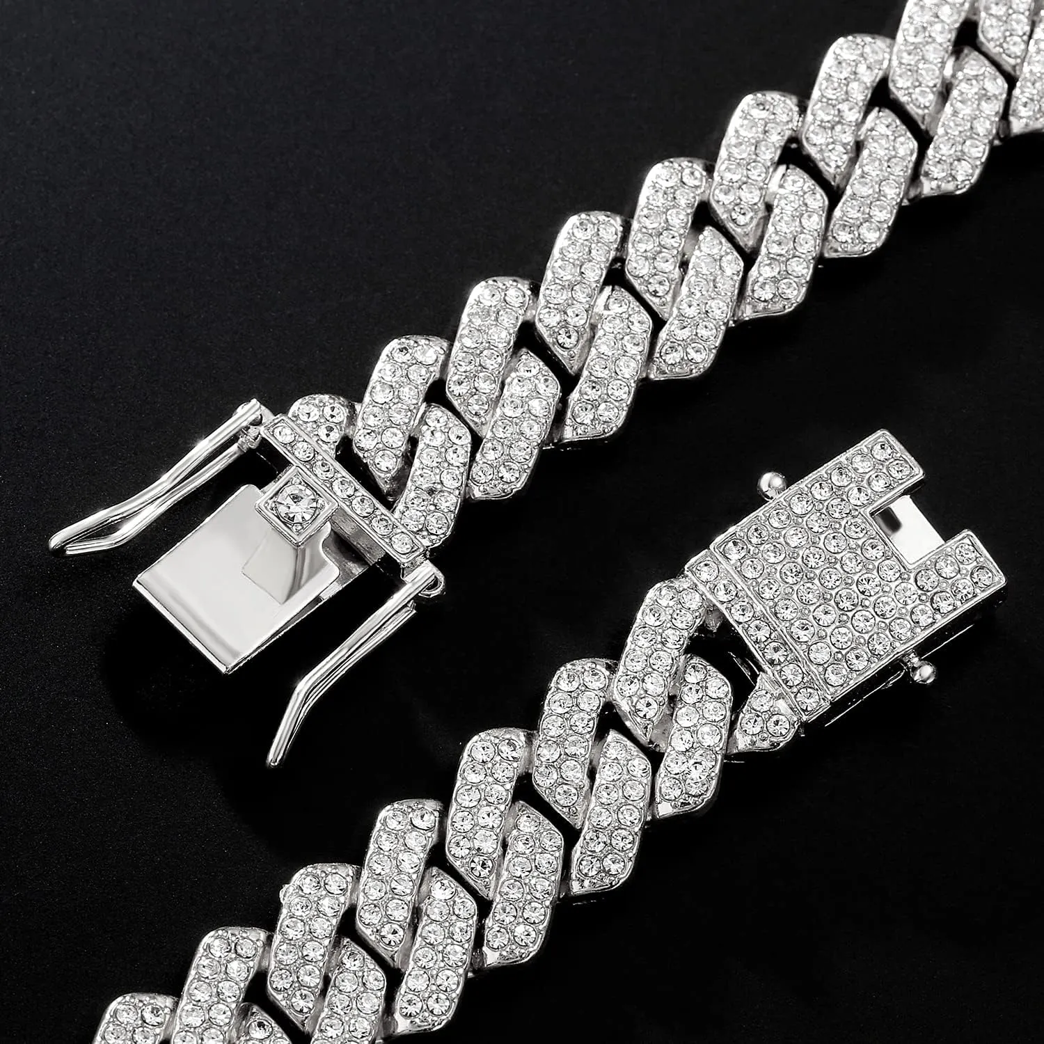 JUNVirtuous Cuban Link Chain Mens Iced Out Miami Cuban Necklace Silver/Gold Bling Diamond Hip Hop Jewelry for Women