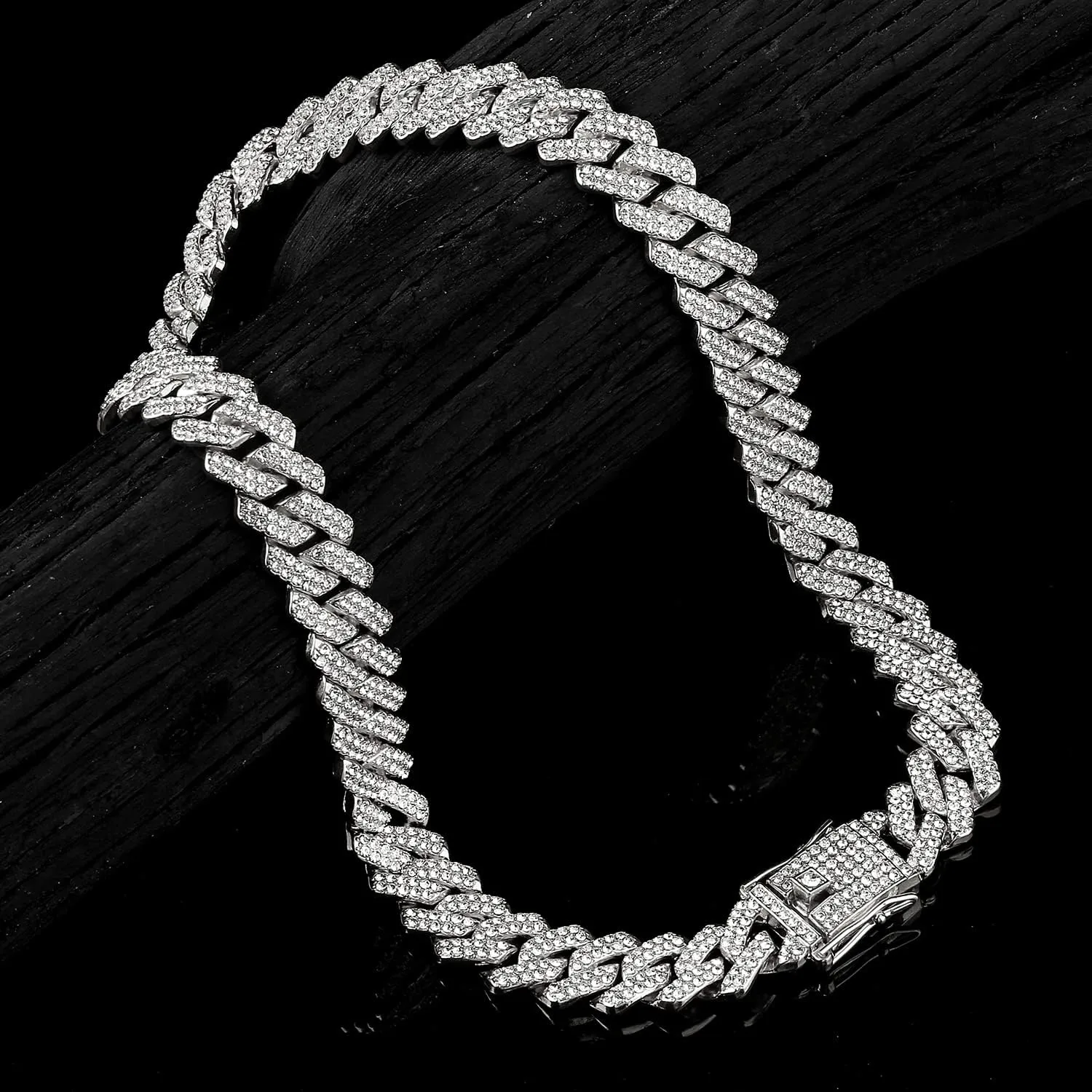 JUNVirtuous Cuban Link Chain Mens Iced Out Miami Cuban Necklace Silver/Gold Bling Diamond Hip Hop Jewelry for Women