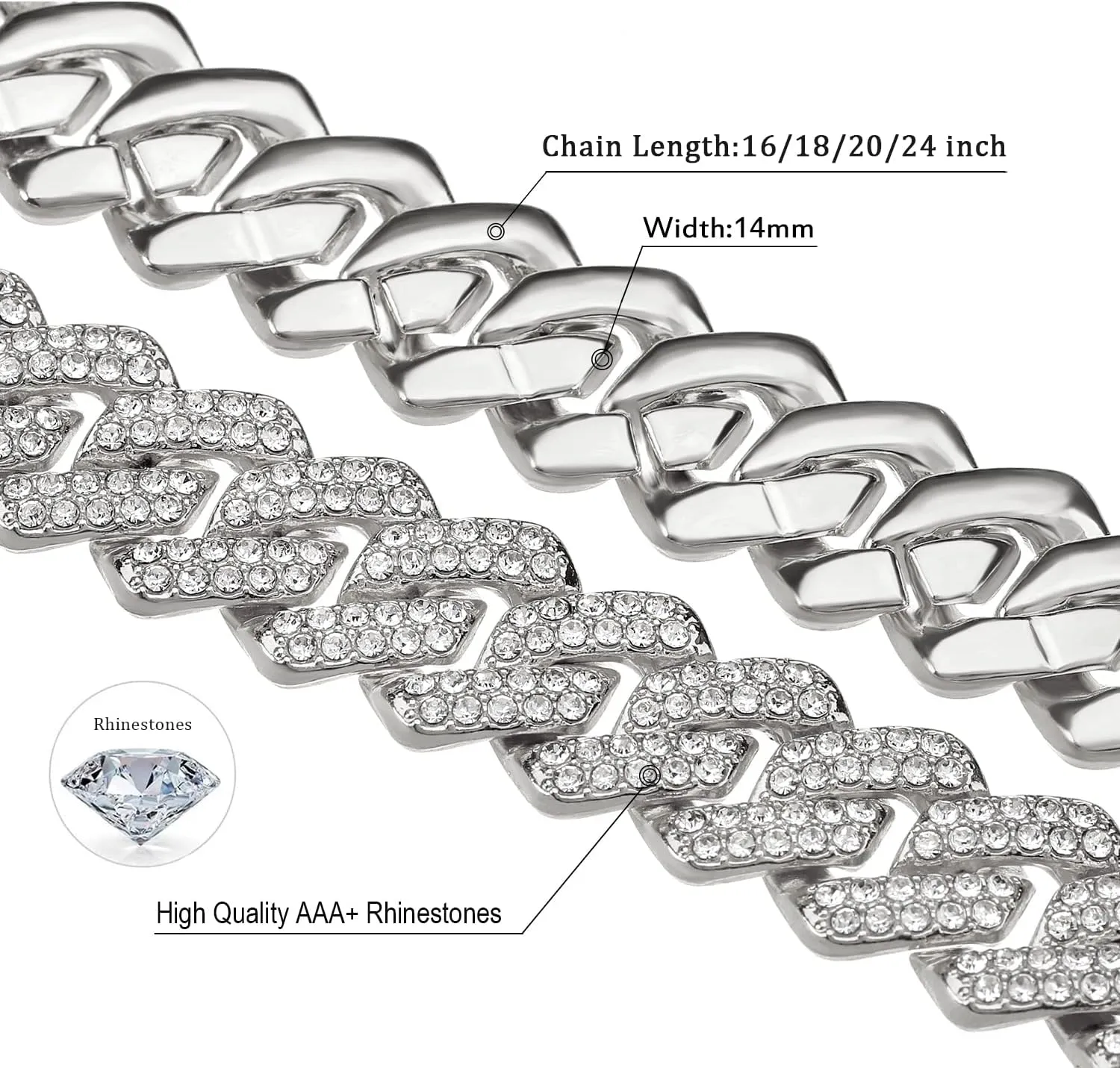 JUNVirtuous Cuban Link Chain Mens Iced Out Miami Cuban Necklace Silver/Gold Bling Diamond Hip Hop Jewelry for Women