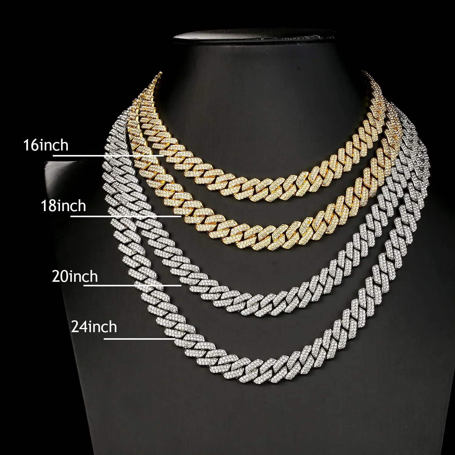 JUNVirtuous Cuban Link Chain Mens Iced Out Miami Cuban Necklace Silver/Gold Bling Diamond Hip Hop Jewelry for Women