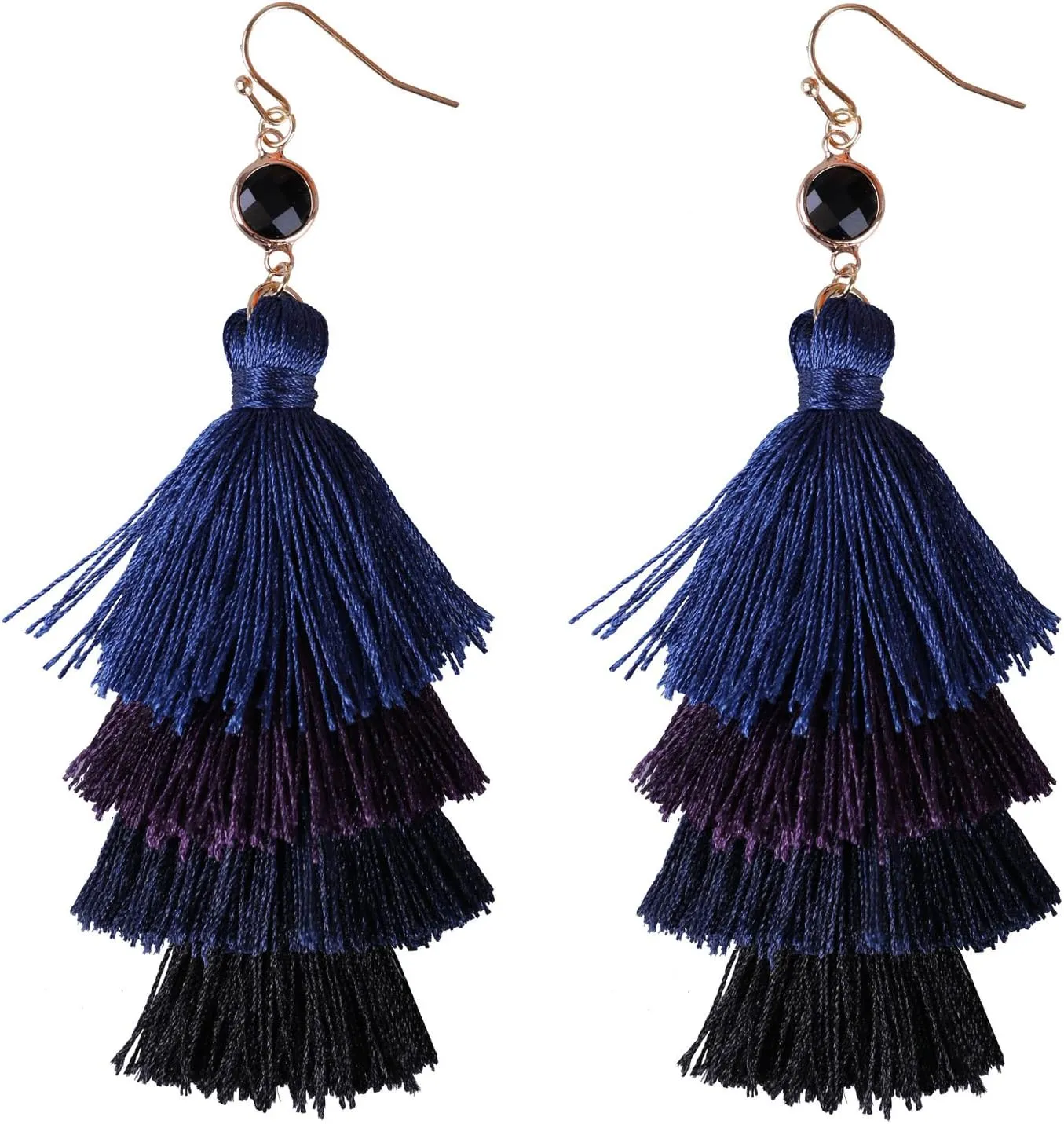 KELITCH Colorful Layered Tassel Earrings Bohemian Tassel Multi Layer Fan Edge Pendant Earrings Fashion Clothing Jewelry Christmas Gifts