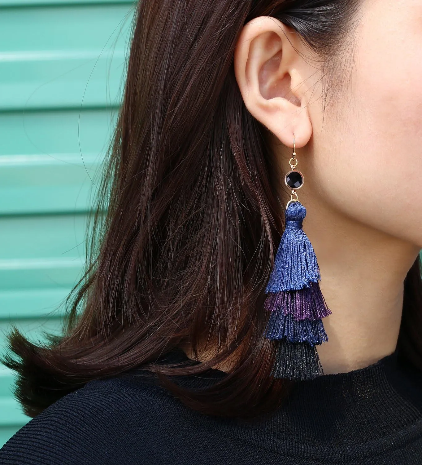 KELITCH Colorful Layered Tassel Earrings Bohemian Tassel Multi Layer Fan Edge Pendant Earrings Fashion Clothing Jewelry Christmas Gifts