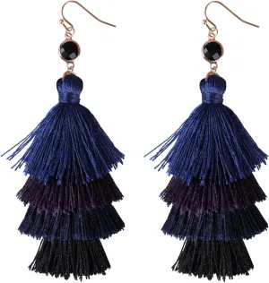 KELITCH Colorful Layered Tassel Earrings Bohemian Tassel Multi Layer Fan Edge Pendant Earrings Fashion Clothing Jewelry Christmas Gifts