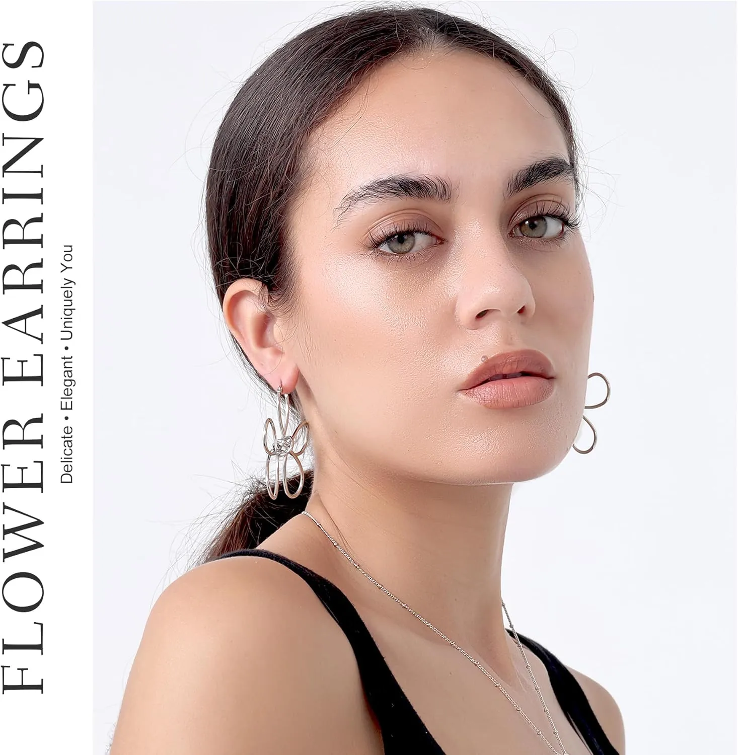 KELMALL Gold Plated Large Wire Frame Flower Hoop Earrings for Women  Big Lines Blossom Design Drop Dangle Earrings Lightweight - Gift Box Packed