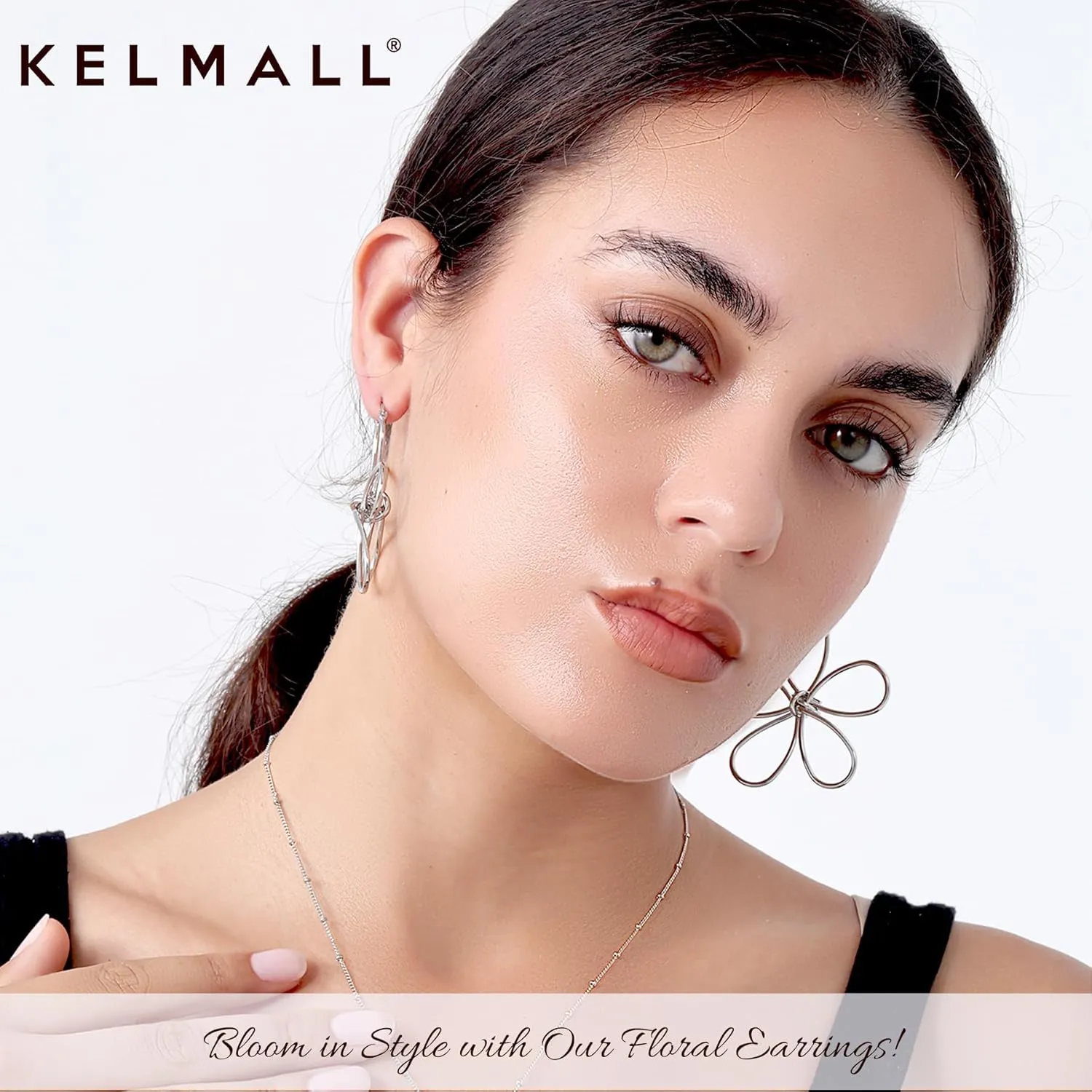 KELMALL Gold Plated Large Wire Frame Flower Hoop Earrings for Women  Big Lines Blossom Design Drop Dangle Earrings Lightweight - Gift Box Packed
