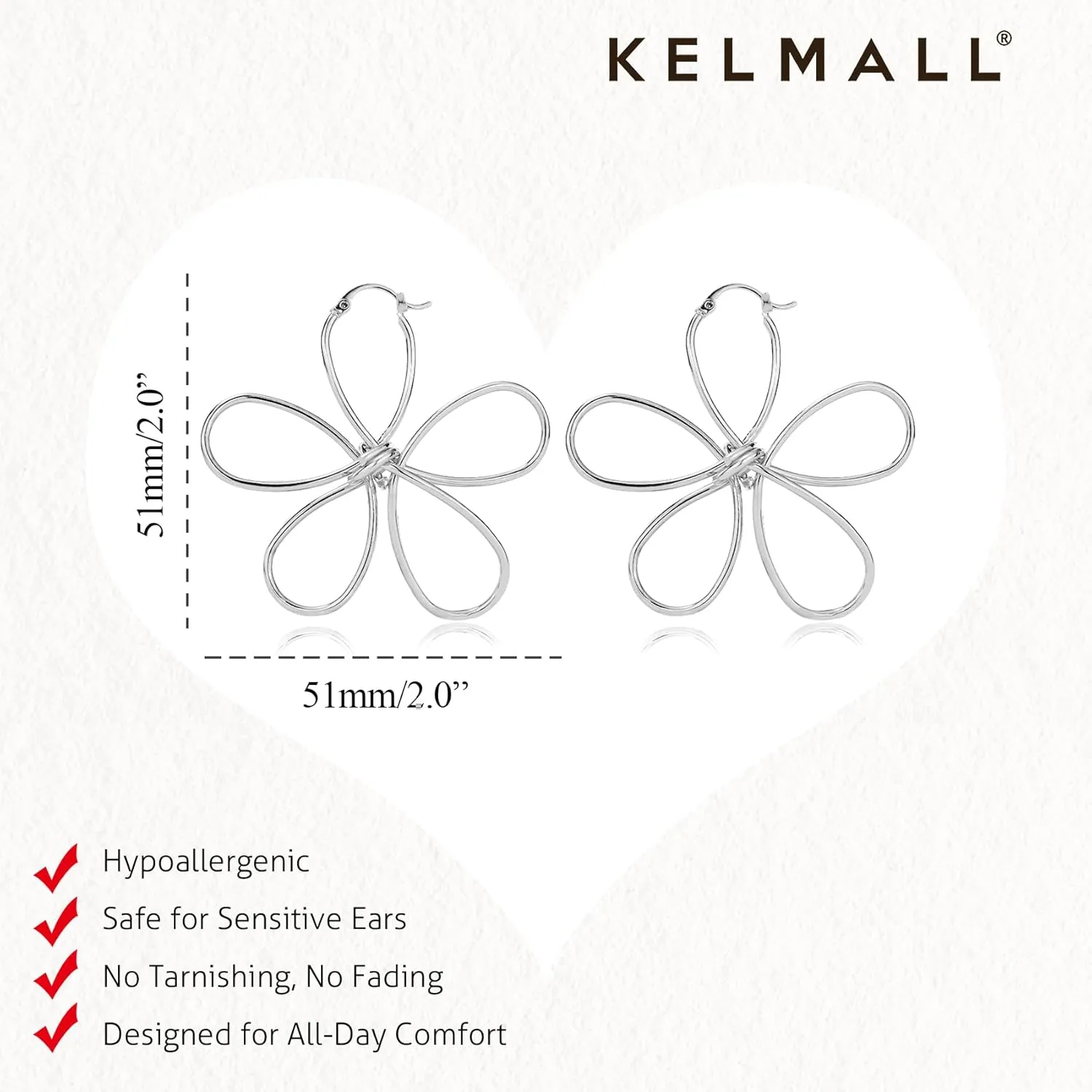 KELMALL Gold Plated Large Wire Frame Flower Hoop Earrings for Women  Big Lines Blossom Design Drop Dangle Earrings Lightweight - Gift Box Packed