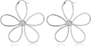KELMALL Gold Plated Large Wire Frame Flower Hoop Earrings for Women  Big Lines Blossom Design Drop Dangle Earrings Lightweight - Gift Box Packed