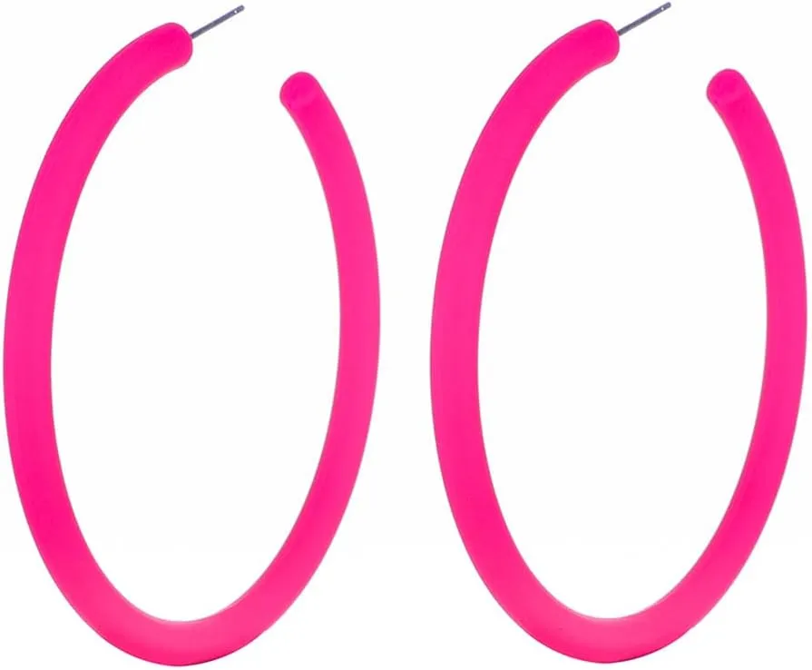 Kercisbeauty Statement Chunky Hoop Pink Earrings Colorful Neon Earrings for Y2k Women Lightweight Jewelry (Thick Hoop)