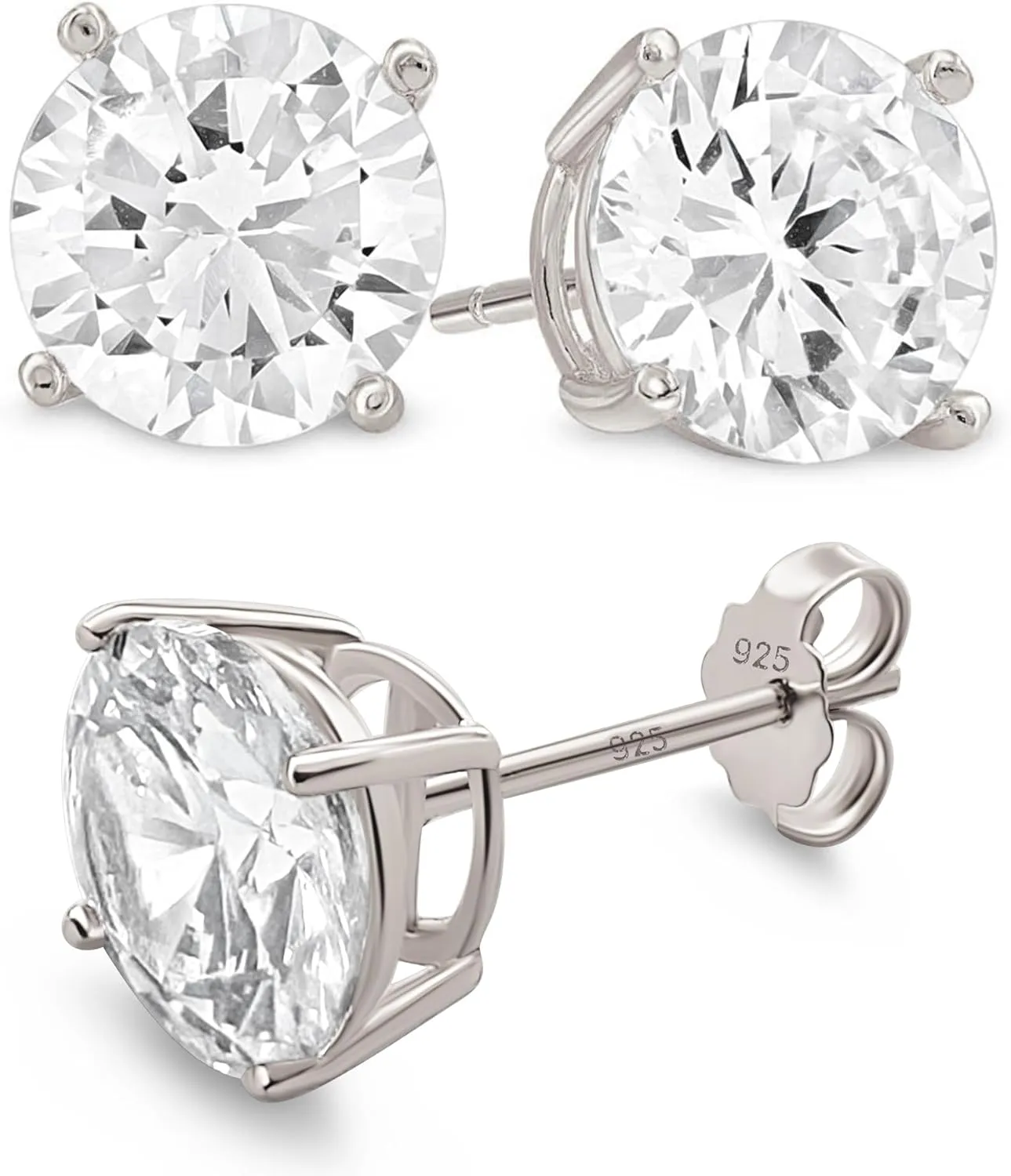 Kezef Sterling Silver Stud Earrings for Women & Men - Cubic Zirconia Earrings Studs with 4-Prong Setting - Premium CZ S925 Hypoallergenic Earrings for Sensitive Ears - 14k White Gold - Size 3mm