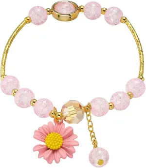 KIFEDSLJ Sunflower Charm Bracelet Colorful Crystal Beaded Sunflower Blossom Stretch Bracelets for Women Jewelry
