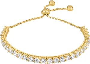 KISPER Adjustable Tennis Bracelet for Women - 18K White Gold or Gold Plated Round Cut AAAAA CZ, 2mm/3mm/4mm Dainty Cubic Zirconia Bracelet, Elegant Gift