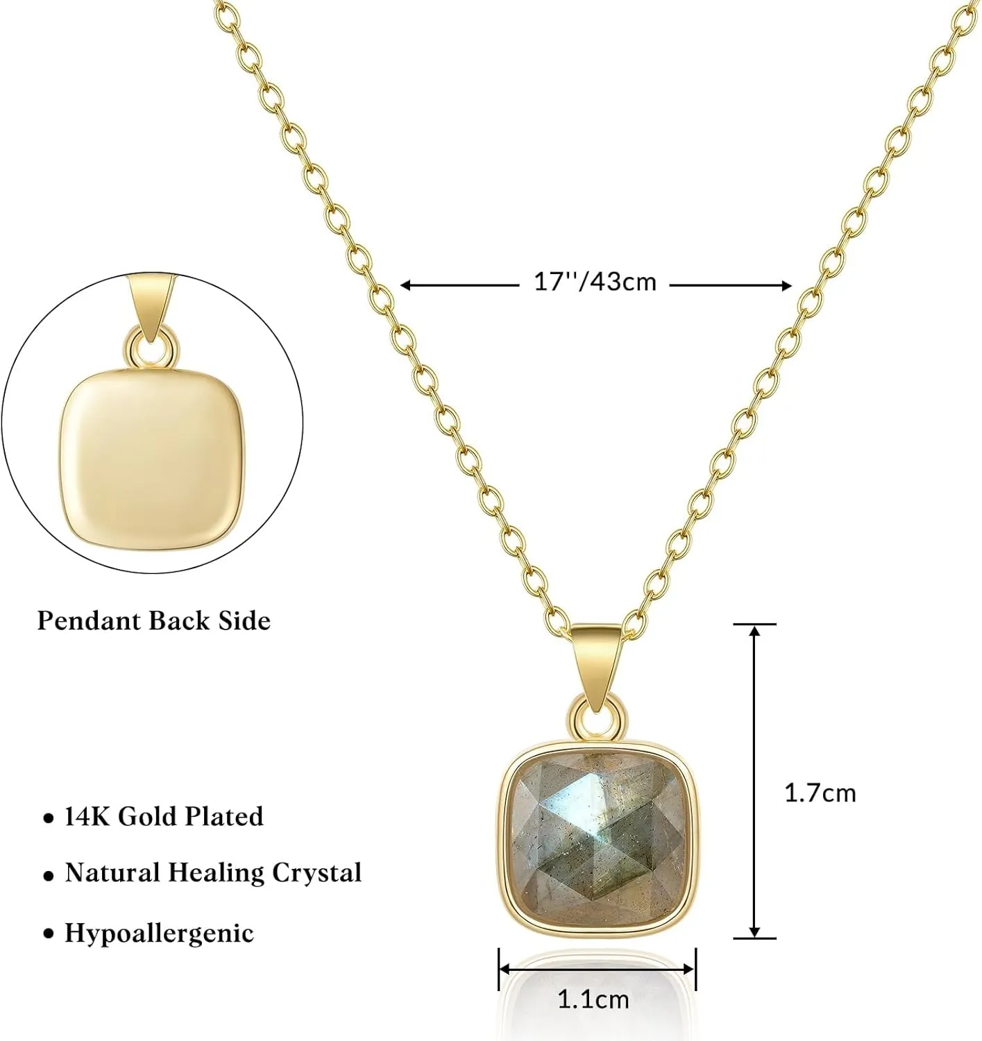 KissYan Healing Crystal Necklace, 14K Gold Plated Natural Stone Pendant Necklace Reiki Quartz Amethyst Citrine Gemstone Spiritual Jewelry Gifts for Women Girls