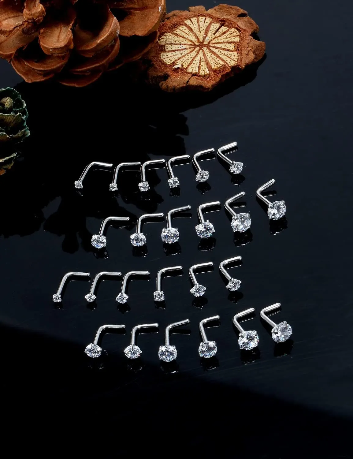 Kridzisw 18G 20G 22G Nose Rings Studs Stainless Steel Cubic Zirconia Nose Nostril Piercing Jewelry for Women Men CZ Size 1.5mm 2mm 2.5mm 3mm 3.5mm 4mm 24Pcs