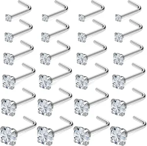 Kridzisw 18G 20G 22G Nose Rings Studs Stainless Steel Cubic Zirconia Nose Nostril Piercing Jewelry for Women Men CZ Size 1.5mm 2mm 2.5mm 3mm 3.5mm 4mm 24Pcs