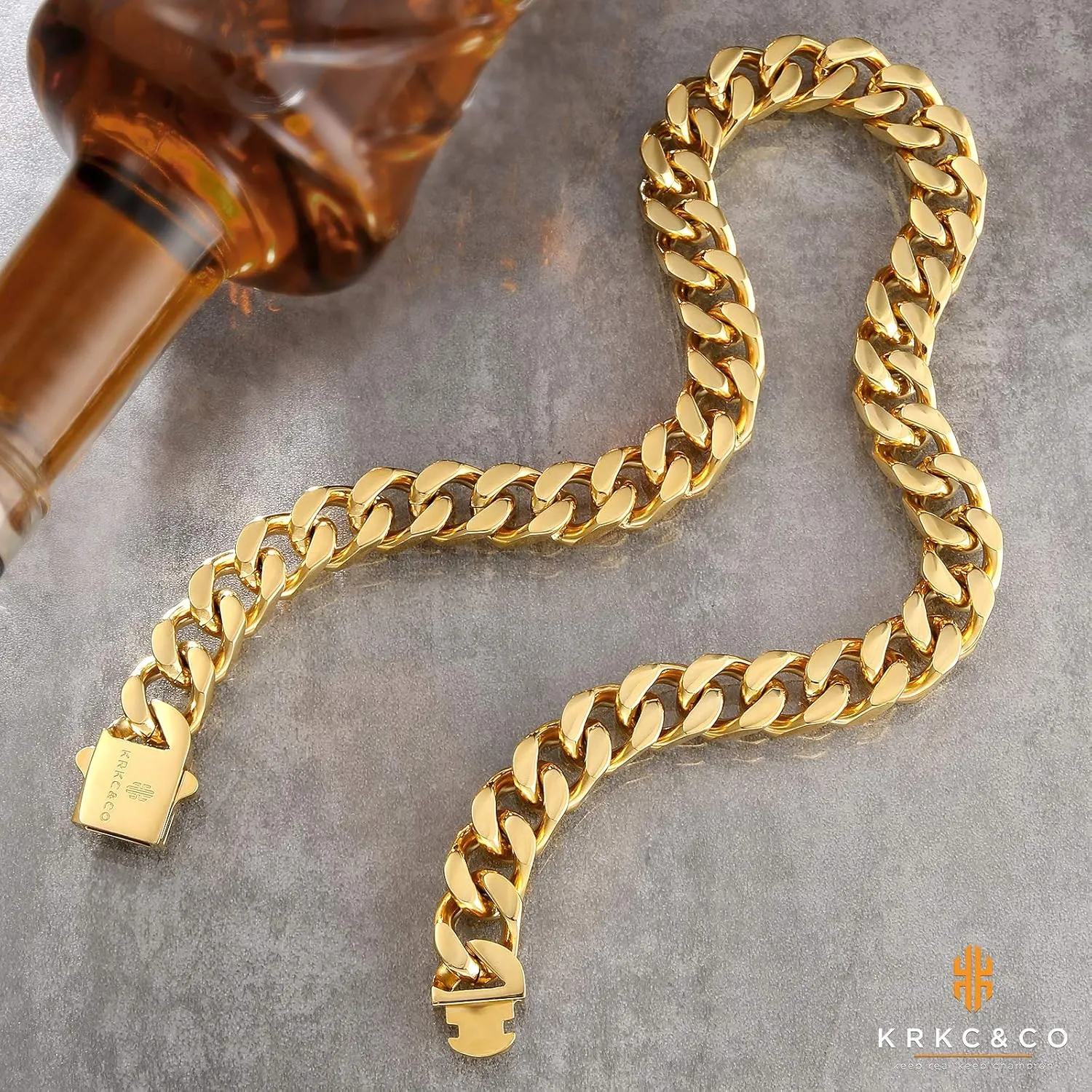 KRKC&CO 8/10/12/14mm Mens Cuban Link Chain,18k Gold Miami Cuban Chain, 4-Side Cut,Hip Hop Jewelry, Anti-Allergies Necklace,Durable and Anti-Tarnish Urban Street-wear, Never Fading, Everlasting Shine