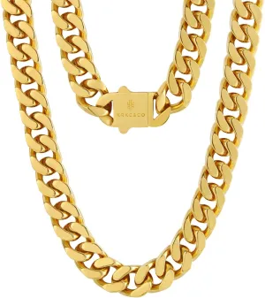 KRKC&CO 8/10/12/14mm Mens Cuban Link Chain,18k Gold Miami Cuban Chain, 4-Side Cut,Hip Hop Jewelry, Anti-Allergies Necklace,Durable and Anti-Tarnish Urban Street-wear, Never Fading, Everlasting Shine