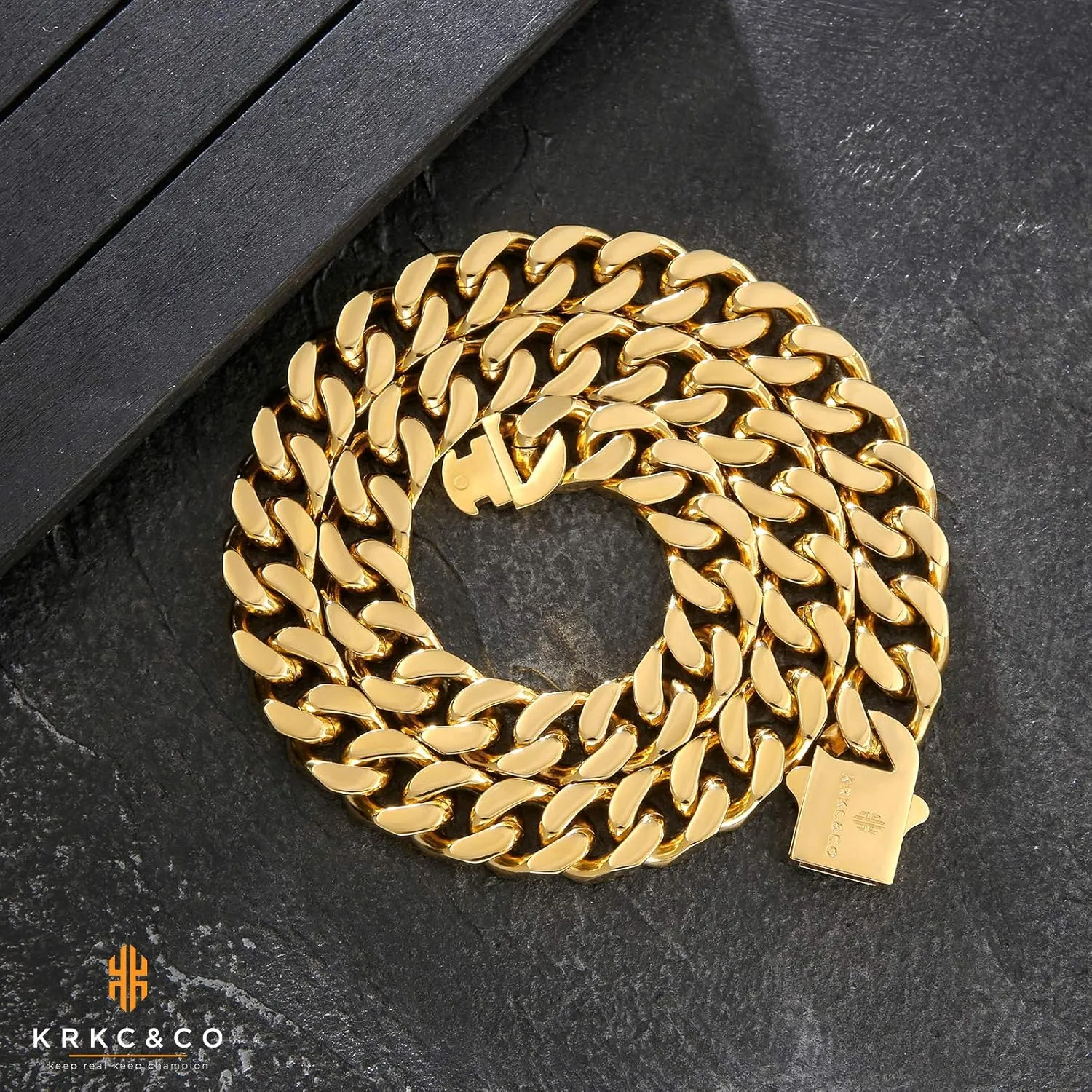 KRKC&CO 8/10/12/14mm Mens Cuban Link Chain,18k Gold Miami Cuban Chain, 4-Side Cut,Hip Hop Jewelry, Anti-Allergies Necklace,Durable and Anti-Tarnish Urban Street-wear, Never Fading, Everlasting Shine