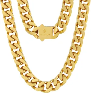 KRKC&CO 8/10/12/14mm Mens Cuban Link Chain,18k Gold Miami Cuban Chain, 4-Side Cut,Hip Hop Jewelry, Anti-Allergies Necklace,Durable and Anti-Tarnish Urban Street-wear, Never Fading, Everlasting Shine