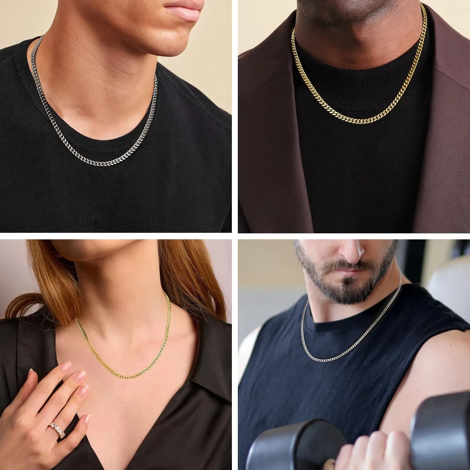 KRKC&CO Real 14K Gold Filled Necklace, Flat Diamond-Cut Miami Cuban Link Curb Chain for Men Women, Hip-Hop & Cool Style Anti-Allergies, 3/4/5mm, 18/20/22/24Inch