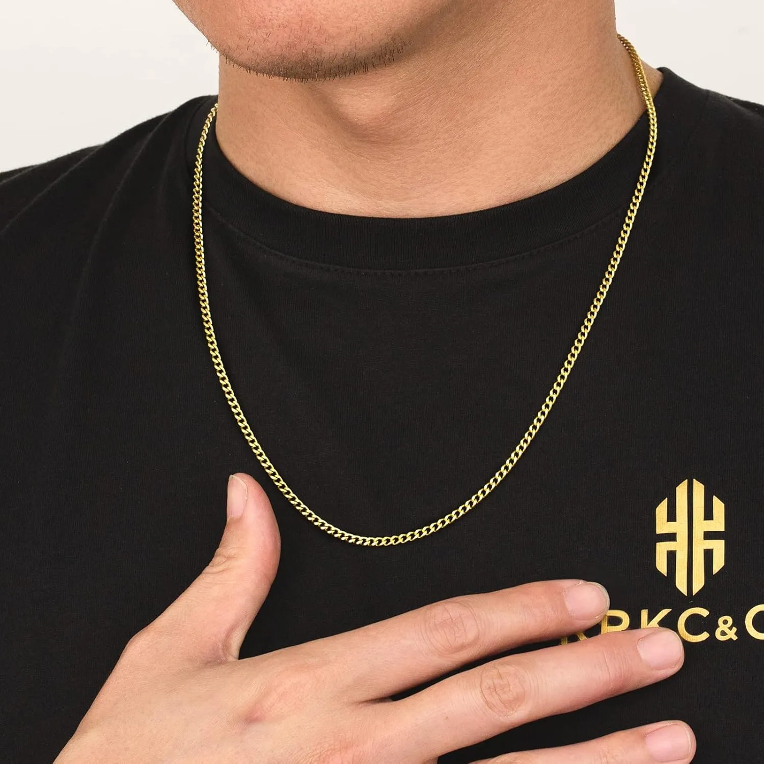 KRKC&CO Real 14K Gold Filled Necklace, Flat Diamond-Cut Miami Cuban Link Curb Chain for Men Women, Hip-Hop & Cool Style Anti-Allergies, 3/4/5mm, 18/20/22/24Inch