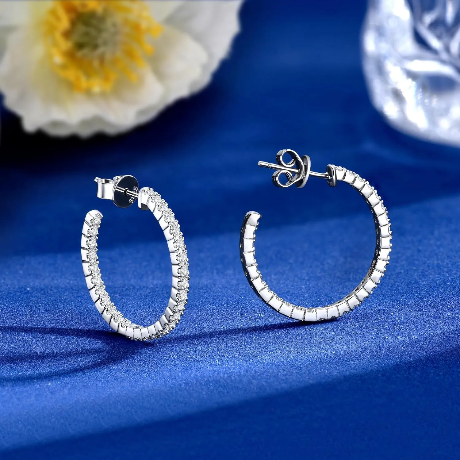 KSTYLE Moissanite Earrings Open Hoop Earrings 20/25/30mm | D Color-VVS1| 14K Yellow/White Gold Plated S925 Sterling Silver Hoops Earring Hypoallergenic Moissanite Hoop Earring for Women Gift for Her, 0.6ct-1ct