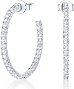 KSTYLE Moissanite Earrings Open Hoop Earrings 20/25/30mm | D Color-VVS1| 14K Yellow/White Gold Plated S925 Sterling Silver Hoops Earring Hypoallergenic Moissanite Hoop Earring for Women Gift for Her, 0.6ct-1ct