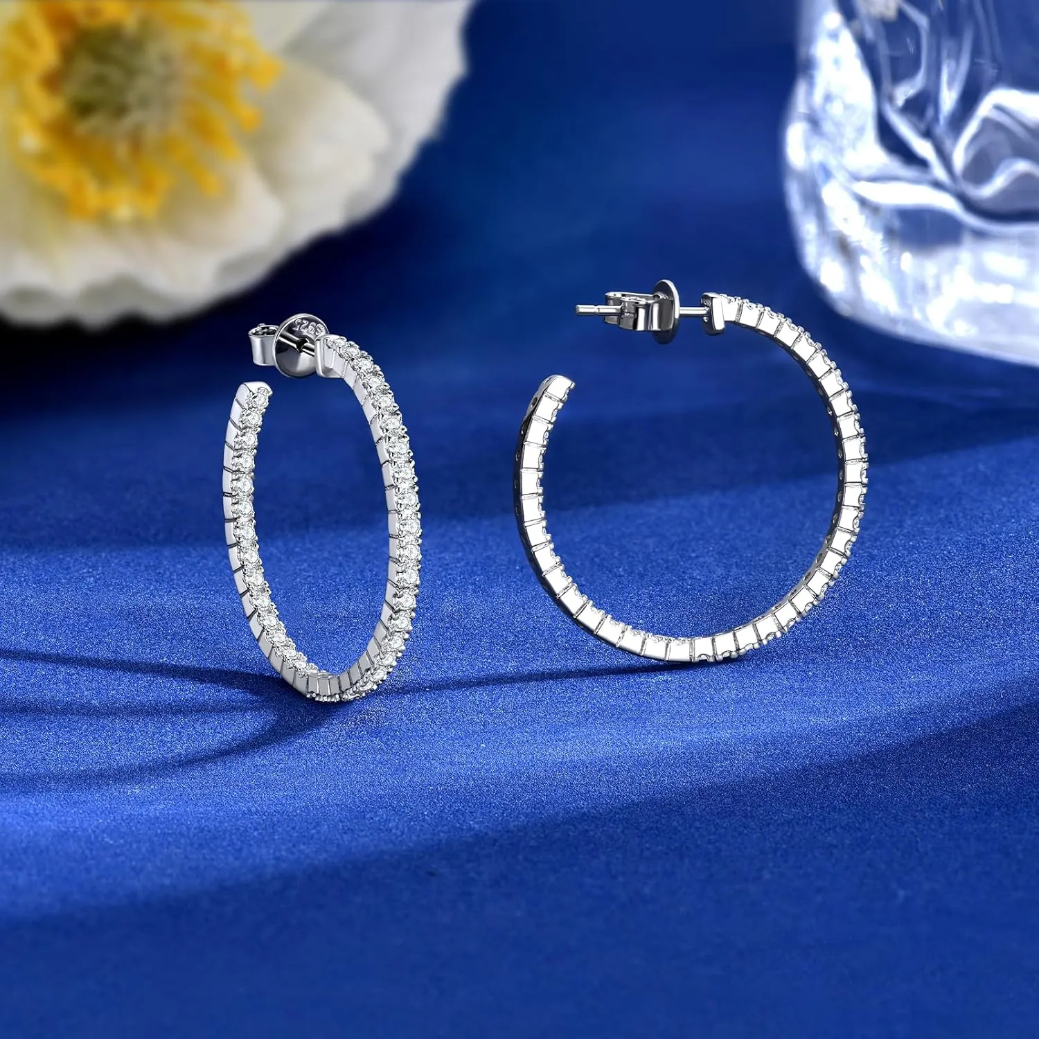 KSTYLE Moissanite Earrings Open Hoop Earrings 20/25/30mm | D Color-VVS1| 14K Yellow/White Gold Plated S925 Sterling Silver Hoops Earring Hypoallergenic Moissanite Hoop Earring for Women Gift for Her, 0.6ct-1ct