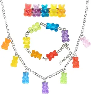 KURTCB Gummy Bear Necklace Y2k Colorful Resin Crazy Aesthetic Necklace Bracelet Hairpin for Women
