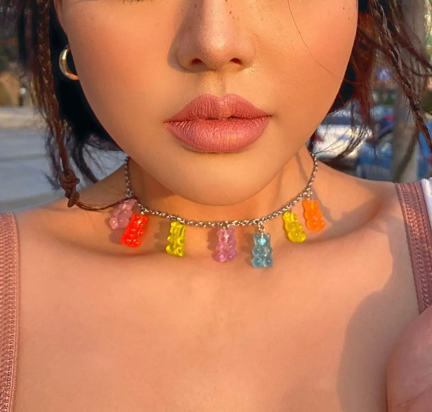 KURTCB Gummy Bear Necklace Y2k Colorful Resin Crazy Aesthetic Necklace Bracelet Hairpin for Women