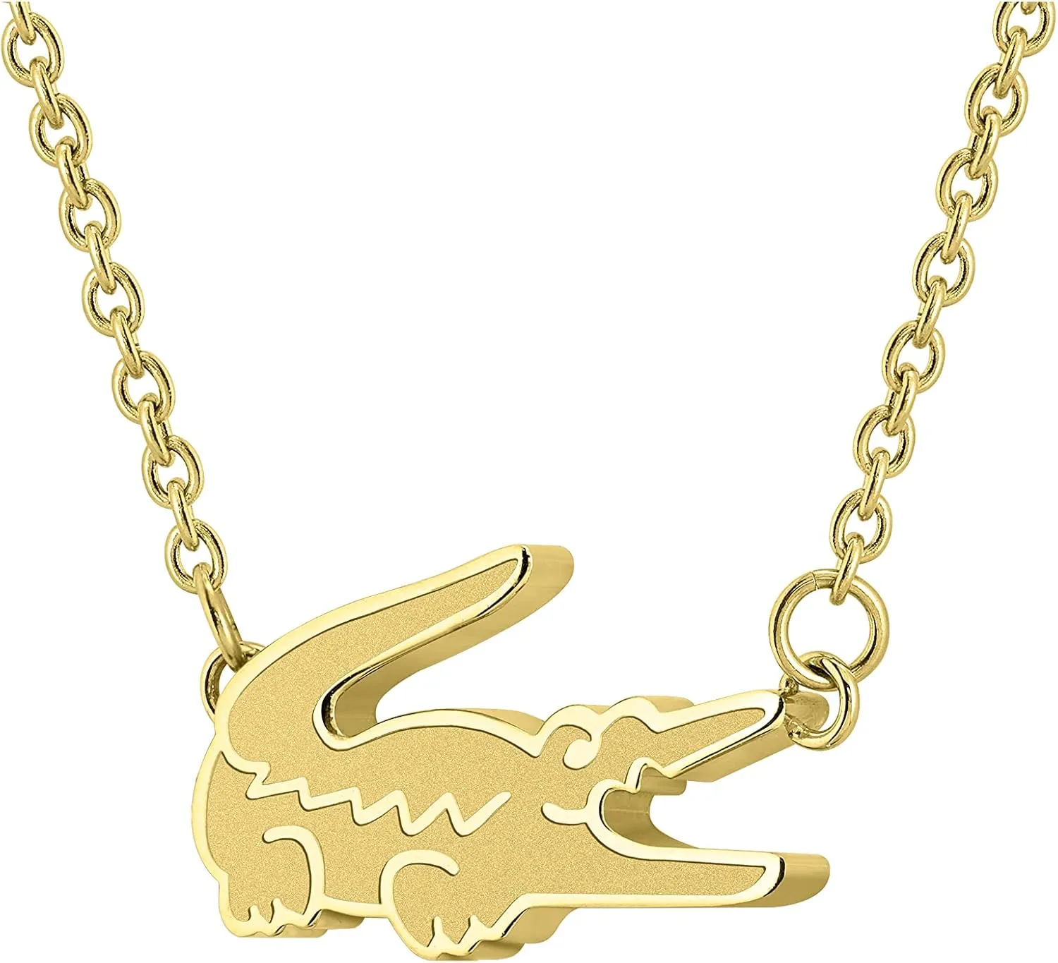 Lacoste Crocodile Pendant Necklace for Women - Stainless Steel, Adjustable - Iconic Elegant Collection, Fashion Jewelry, Accessory - Gift for Her