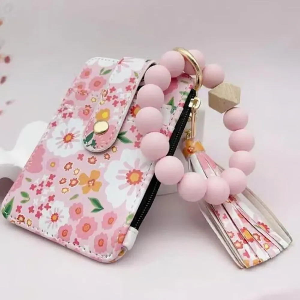 Ladies' Boho Style Wristlet Wallet Keychain With Beaded Tassel Decoration