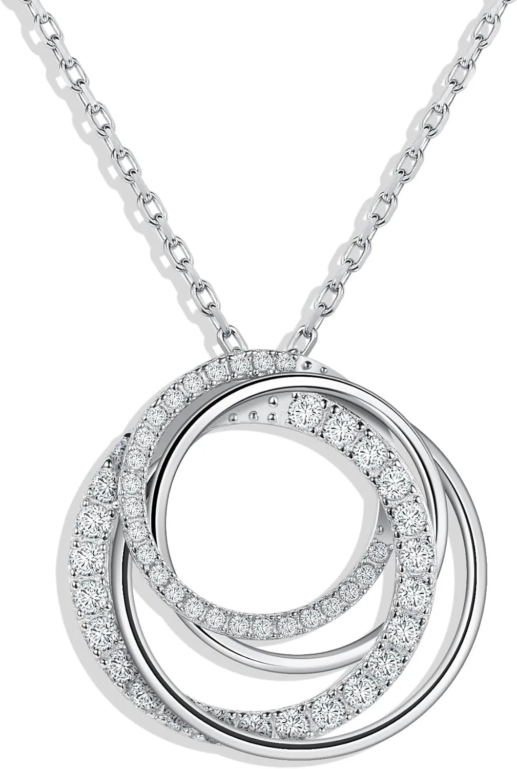 Ladylike Moissanite Interlocking Circle Pendant Necklace for Women 925 Sterling Silver with 18K Gold Plated Adjustable Chain 4 Generations Necklace Mother's Day Anniversary Valentine's Day Jewelry Gifts
