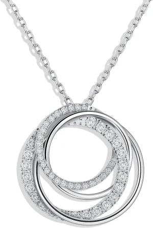 Ladylike Moissanite Interlocking Circle Pendant Necklace for Women 925 Sterling Silver with 18K Gold Plated Adjustable Chain 4 Generations Necklace Mother's Day Anniversary Valentine's Day Jewelry Gifts