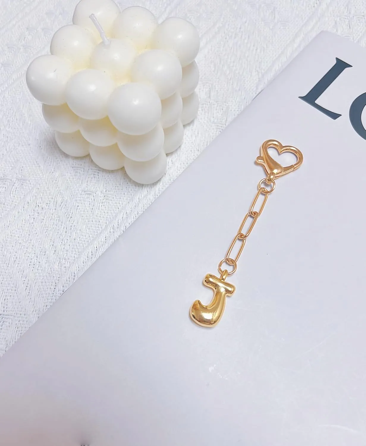 LAEKOU Initial Bag Charms Keychain, Letter Key Chain Charm Accessories for Women Purse Handbags Backpack