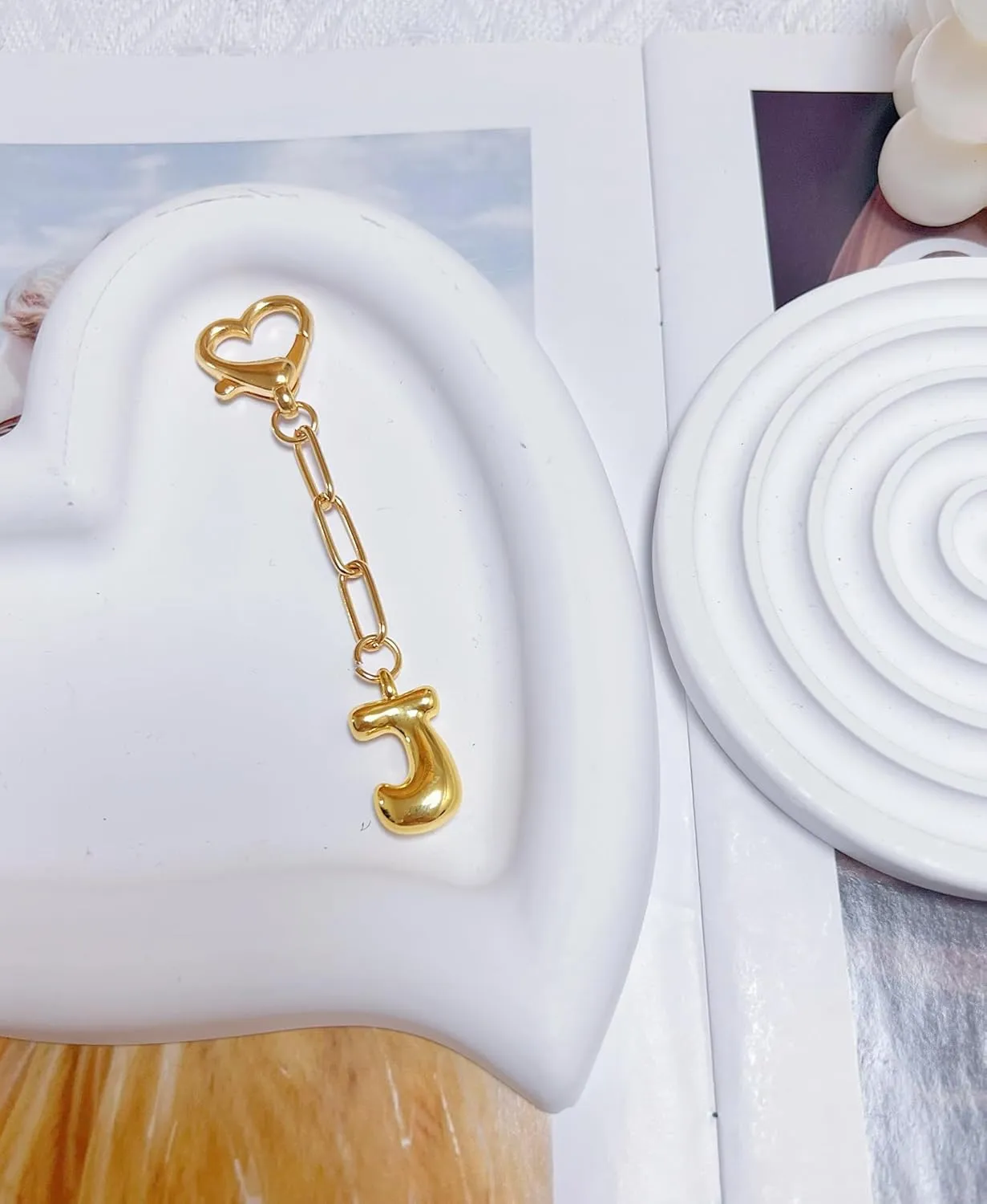 LAEKOU Initial Bag Charms Keychain, Letter Key Chain Charm Accessories for Women Purse Handbags Backpack