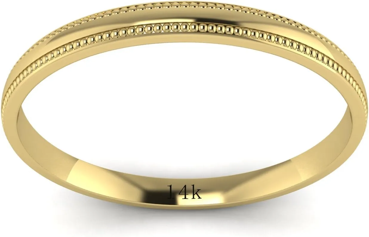 LANDA JEWEL Solid 14k White Rose Yellow Gold 2mm Light Court Shape Comfort Fit Polished Wedding Ring Milgrain Band