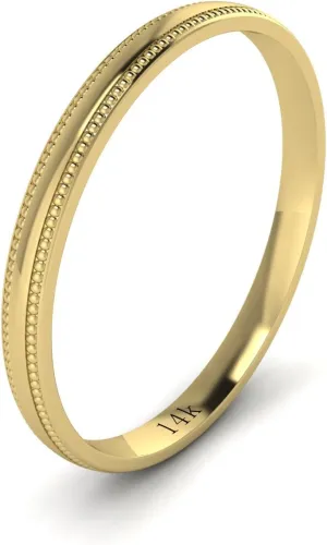 LANDA JEWEL Solid 14k White Rose Yellow Gold 2mm Light Court Shape Comfort Fit Polished Wedding Ring Milgrain Band