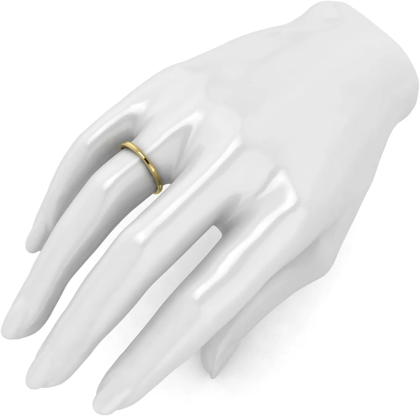LANDA JEWEL Solid 14k White Rose Yellow Gold 2mm Light Court Shape Comfort Fit Polished Wedding Ring Milgrain Band