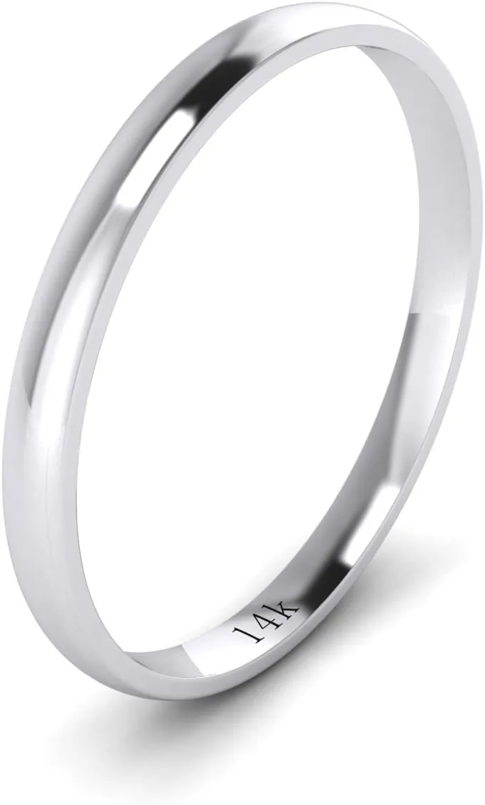 LANDA JEWEL Solid 14k White Rose Yellow Gold 2mm Light Court Shape Comfort Fit Polished Wedding Ring Plain Band