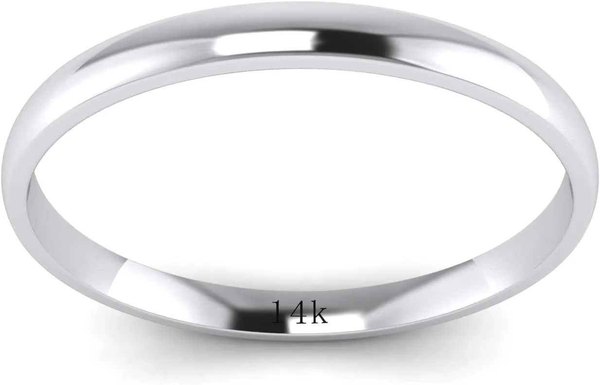 LANDA JEWEL Solid 14k White Rose Yellow Gold 2mm Light Court Shape Comfort Fit Polished Wedding Ring Plain Band
