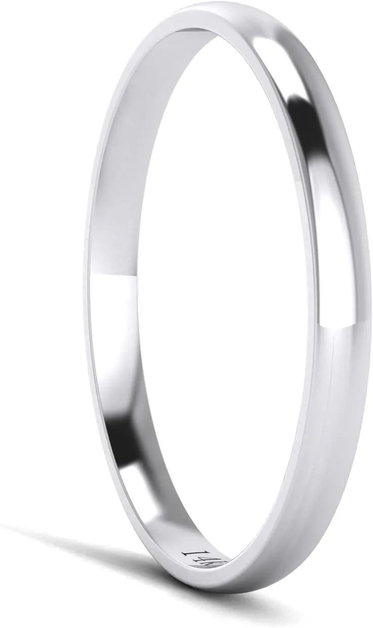 LANDA JEWEL Solid 14k White Rose Yellow Gold 2mm Light Court Shape Comfort Fit Polished Wedding Ring Plain Band